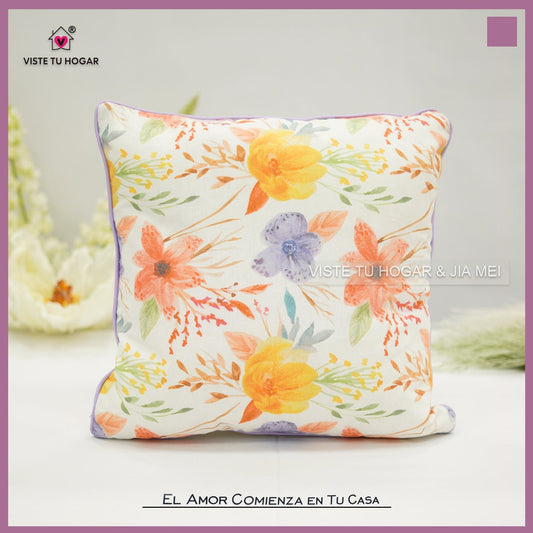 Cojín Con Diseño Florales De Algodón Y Poliéster - VISTE TU HOGAR ONLINE