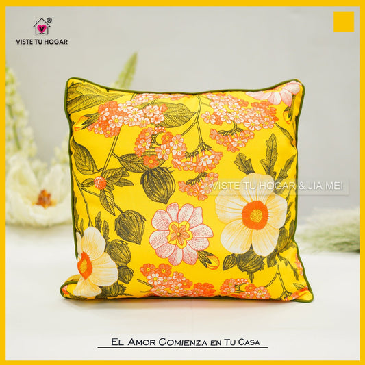 COJÍN CON ESTAMPADO DE FLORES 43X43CM Y 30X50CM - Viste Tu Hogar