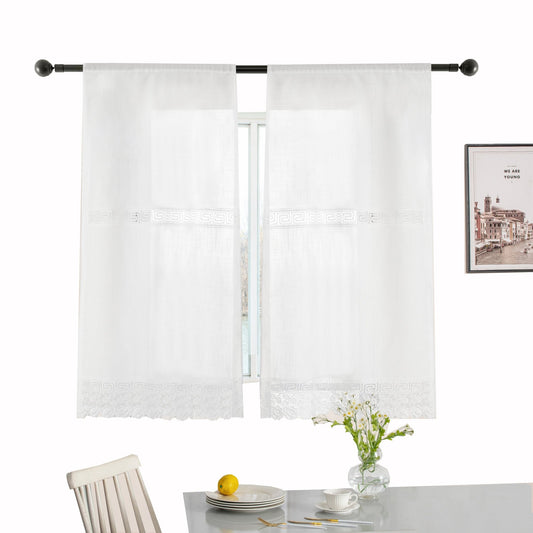 CORTINA DE COCINA CON DISEÑO LABERINTO CALADO 90X150CM Y 140X150CM Y 70X150CMX2PCS - Viste Tu Hogar