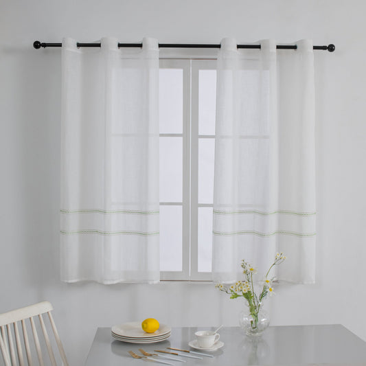 CORTINA DE COCINA DE GASA CON RAYAS CALADAS 100X140CM Y 140X140CM - Viste Tu Hogar