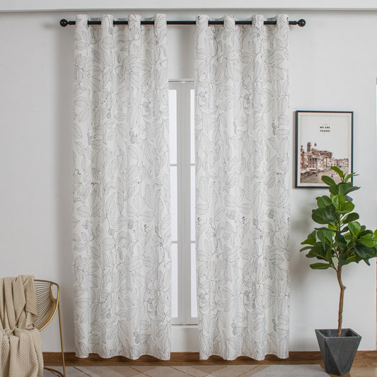 CORTINA DE TEJIDO ESTAMPADO DE HOJAS 140X260CM - Viste Tu Hogar