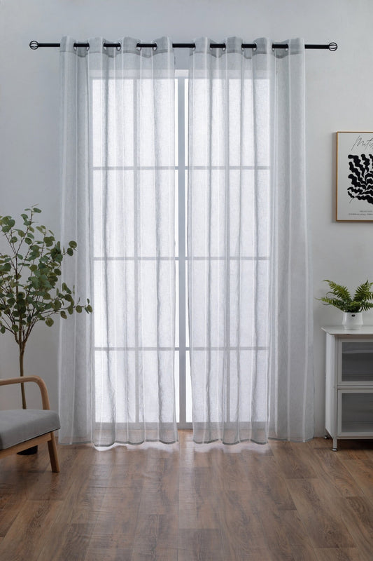 CORTINA DE VISILLO CON HOLOS DE PLATA EN RAYAS 150X260CM - Viste Tu Hogar