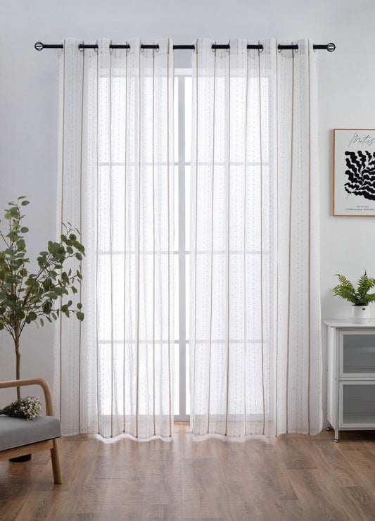 CORTINA DE VISILLO CON RAYAS BORDADO DE ALGODÓN 140X260CM - Viste Tu Hogar
