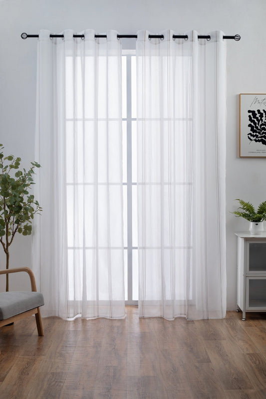 CORTINA DE VISILLO CON RAYAS DISCONTINUAS DE TRES COLOR COMBINADO 140X260CM - Viste Tu Hogar