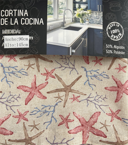 Cortina De Cocina Con Estampado De Estrella Del Mar Poliéster Y Algodón