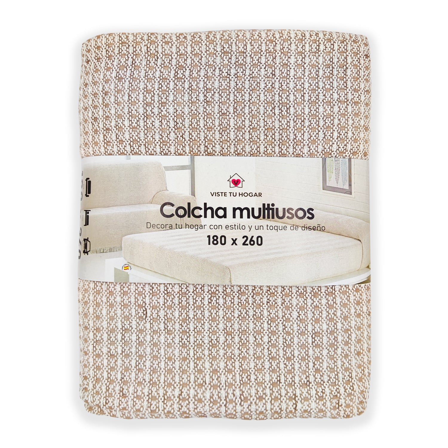 Colcha Multiuso 85%Algodón Reciclado 15% Poliéster Diseño Cuadritos Beige - VISTE TU HOGAR ONLINE