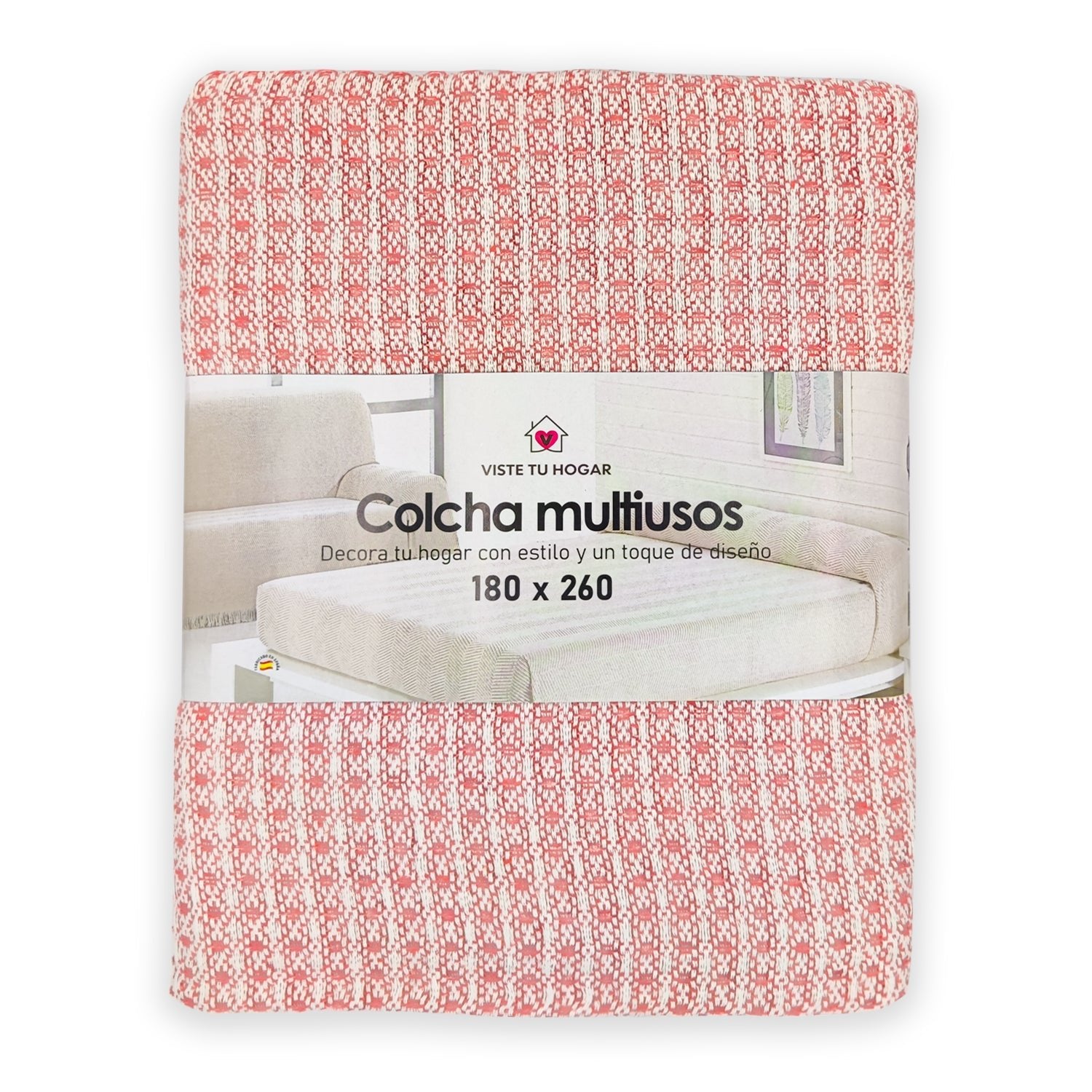 Colcha Multiuso 85%Algodón Reciclado 15% Poliéster Diseño Cuadritos Rosa - VISTE TU HOGAR ONLINE