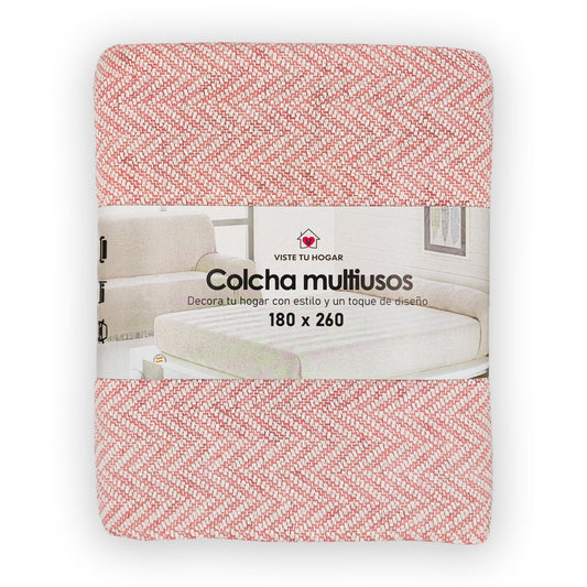 Colcha Multiuso 85%Algodón Reciclado 15% Poliéster Diseño Flechas Rosa - VISTE TU HOGAR ONLINE