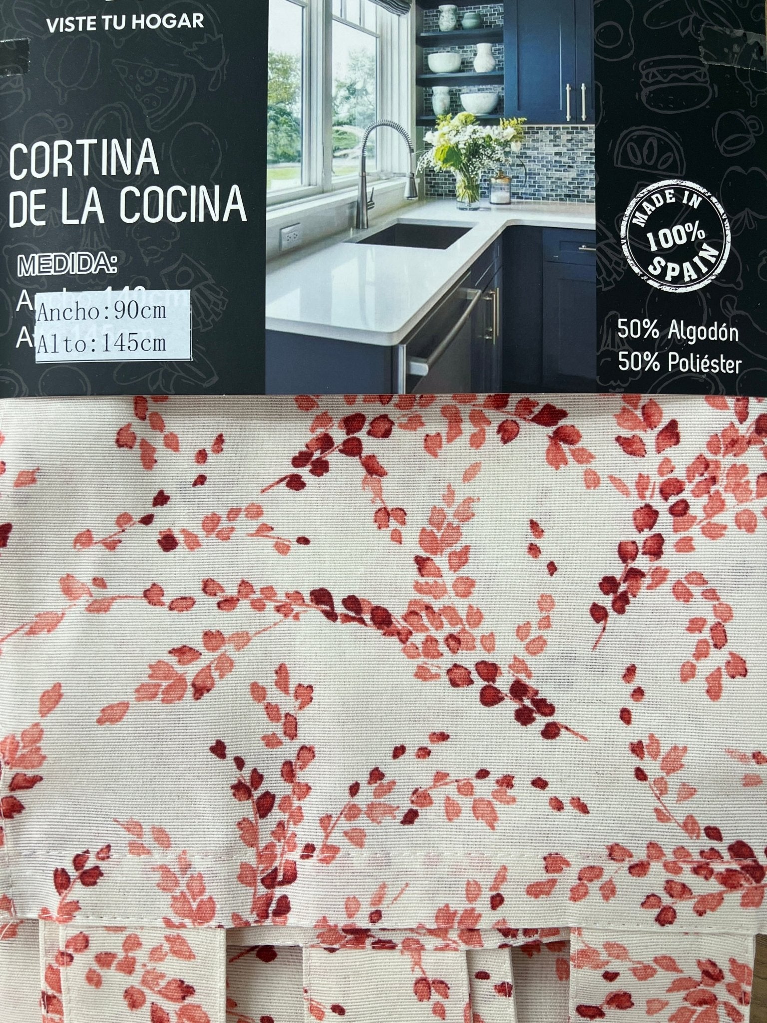 Cortina De Cocina Con Estampado Adenophora Poliéster Y Algodón 90x145cm - VISTE TU HOGAR ONLINE