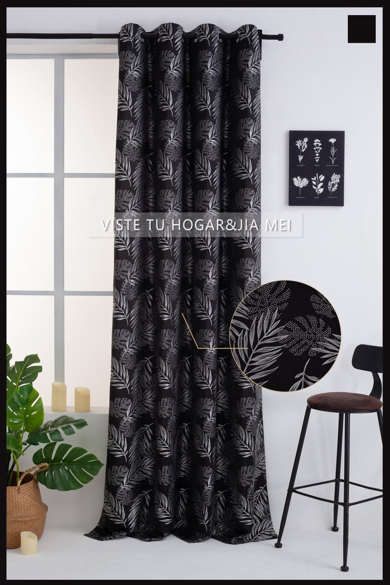 Cortina de Jacquard Poliéster Con Estampado De Hojas De Bambú - VISTE TU HOGAR ONLINE