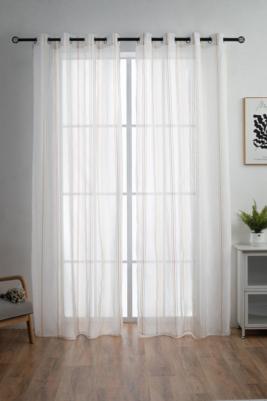 CORTINA DE VISILLO CON RAYAS DISCONTINUAS DE TRES COLOR COMBINADO 140X260CM - Viste Tu Hogar
