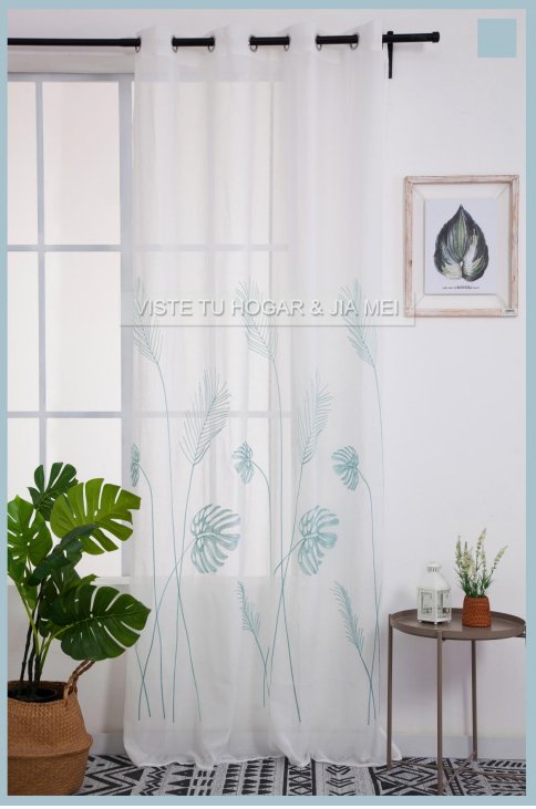 Cortina De Visillo Transparente Con Bordado De Hoja Monstera Poliéster 150x260cm - VISTE TU HOGAR ONLINE