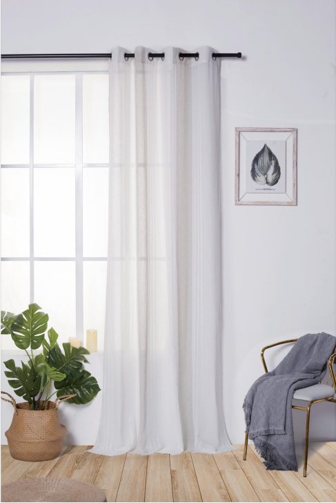 Cortinas De Visillo Lino y Poliéster Decorado Con Líneas Blancas Verticales - VISTE TU HOGAR ONLINE