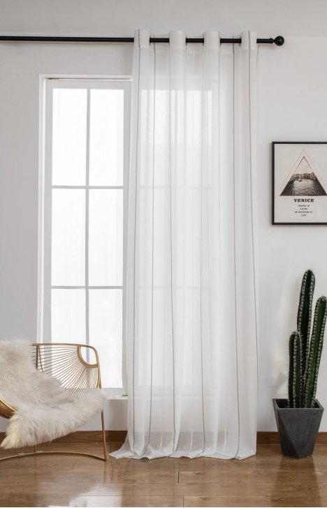 Cortinas De Visillo Lino y Poliéster Decorado Con líneas Verticales Entre Una Línea Blanca 150x260cm - VISTE TU HOGAR ONLINE