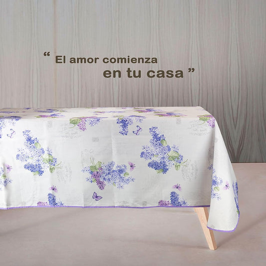 Mantel Antimancha Impermeable Con DIseño De Flores Moradas - VISTE TU HOGAR ONLINE