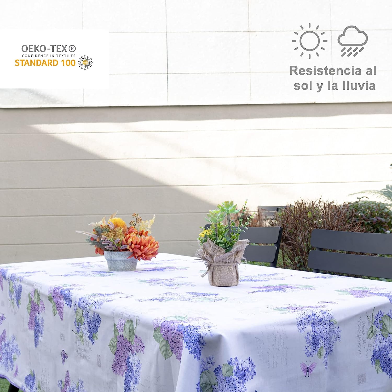 Mantel Antimancha Impermeable Con DIseño De Flores Moradas - VISTE TU HOGAR ONLINE