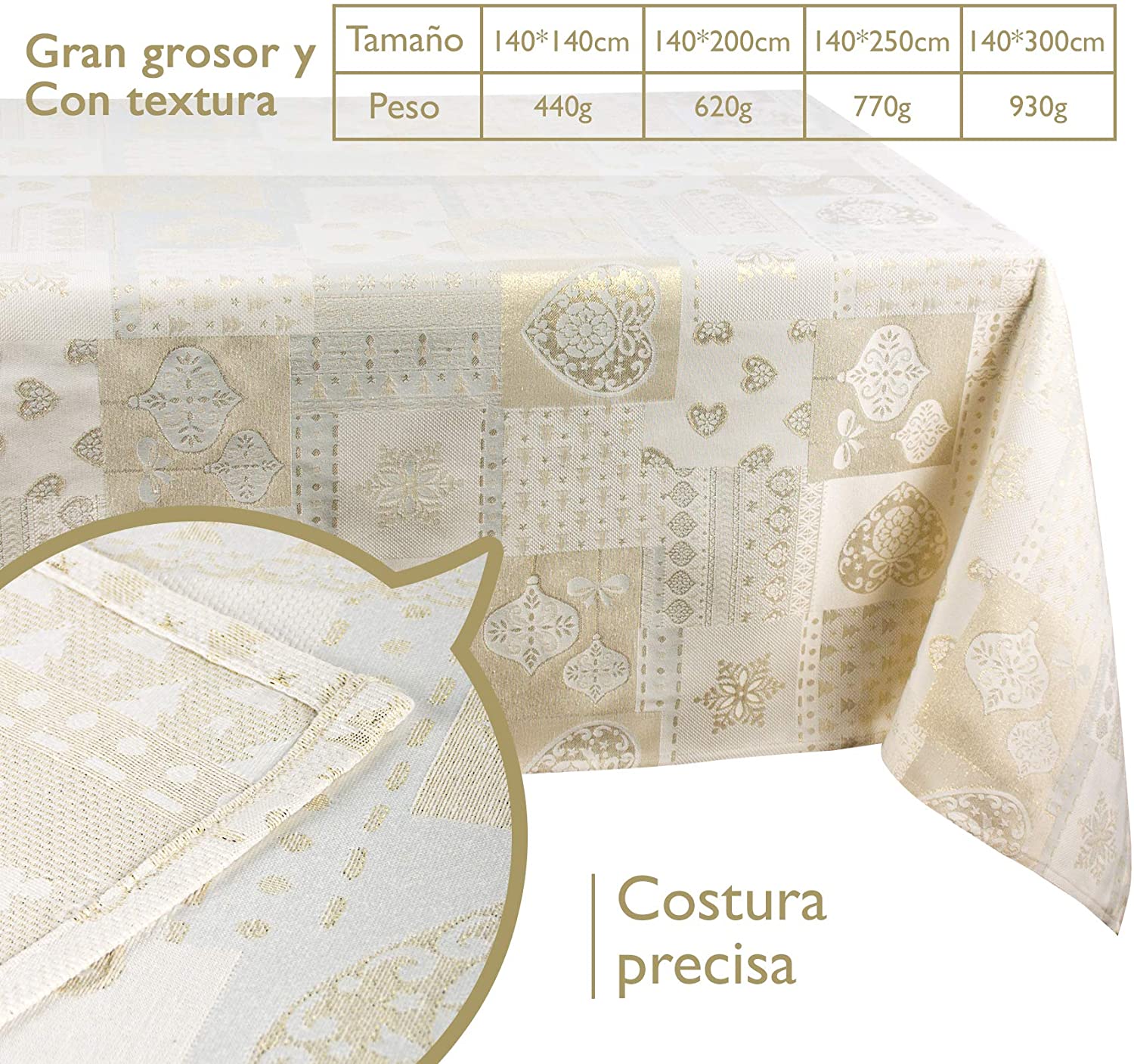 Mantel De Navidad Multilla 60% Poliéster, 30% Algodón, 10% Poliamida Con Diseño Corazones Beige - VISTE TU HOGAR ONLINE