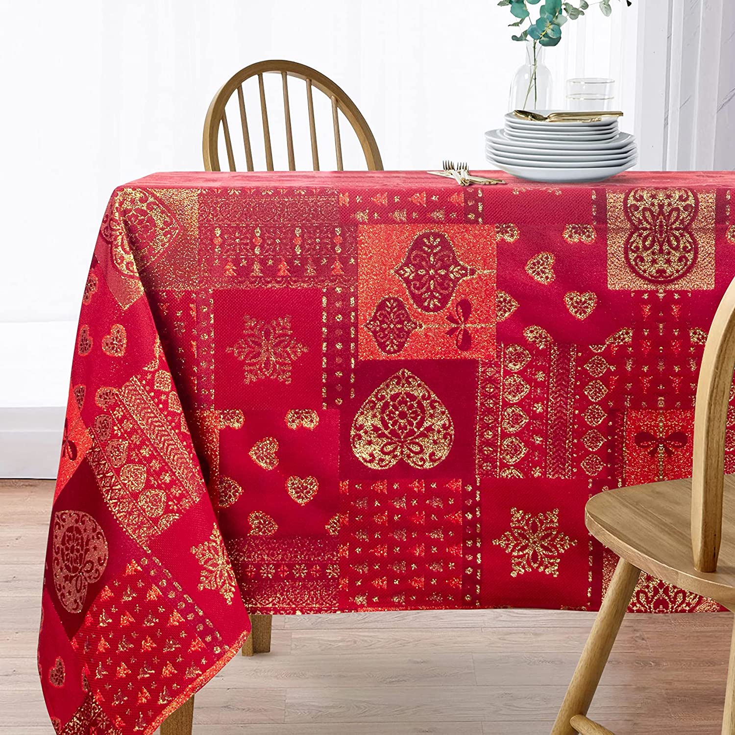 Mantel De Navidad Multilla 60% Poliéster, 30% Algodón, 10% Poliamida Con Diseño Corazones Rojo - VISTE TU HOGAR ONLINE