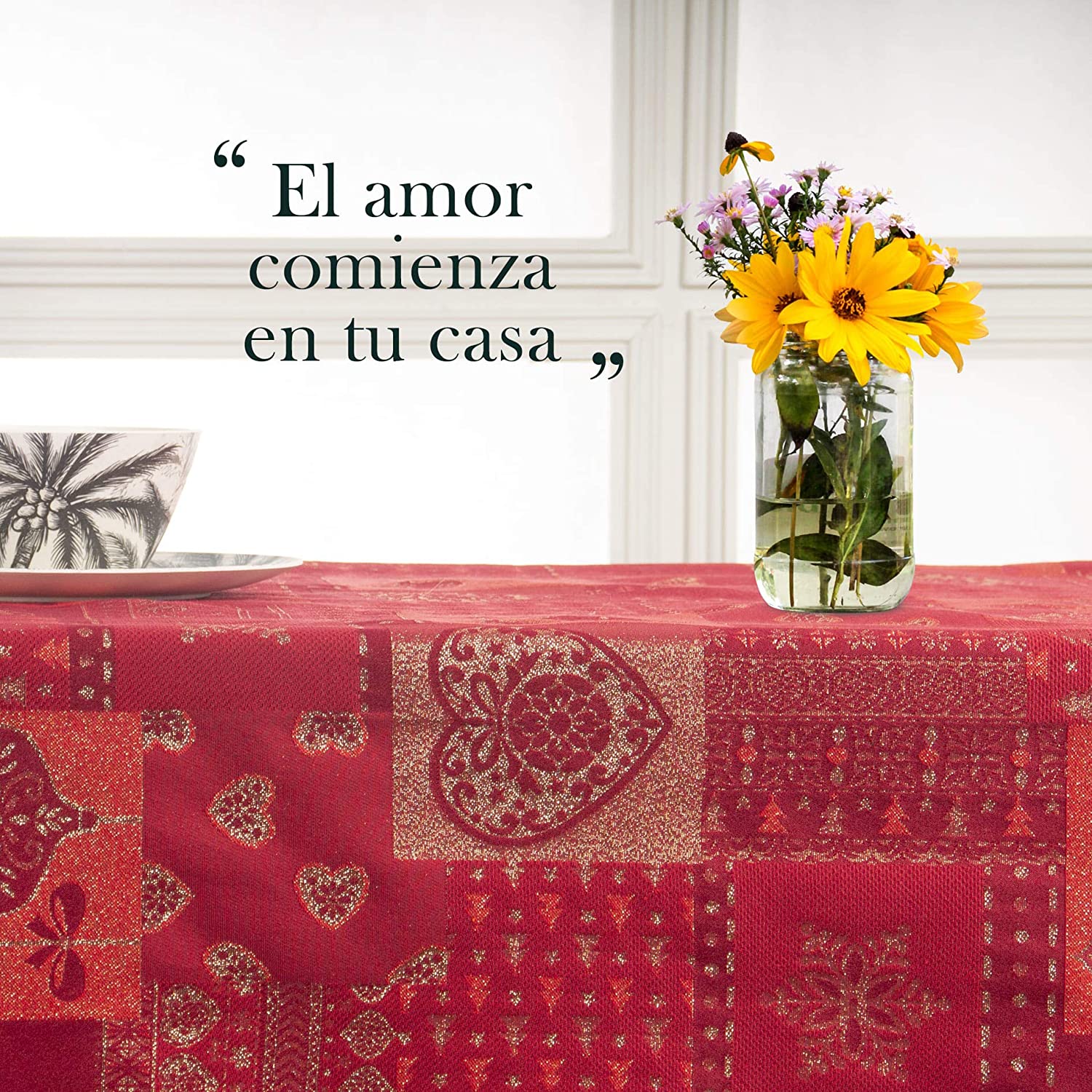 Mantel De Navidad Multilla 60% Poliéster, 30% Algodón, 10% Poliamida Con Diseño Corazones Rojo - VISTE TU HOGAR ONLINE